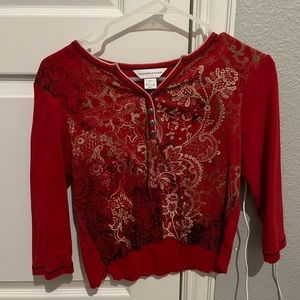 SOLD - Red rhinestone Y2K crop tee